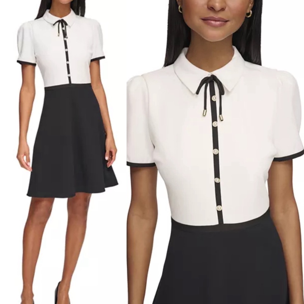 Karl Lagerfeld Paris Collard Contrast Trim Dress